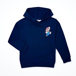 SUPER MARIO Boys Pullover Long Sleeve Navy Blue Hoodie  NWT